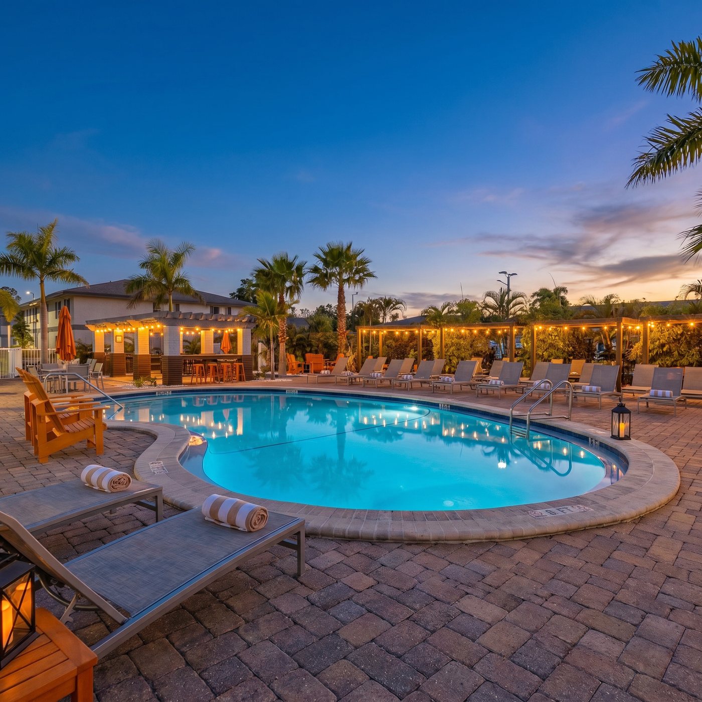 The Carillon Bay pool at night